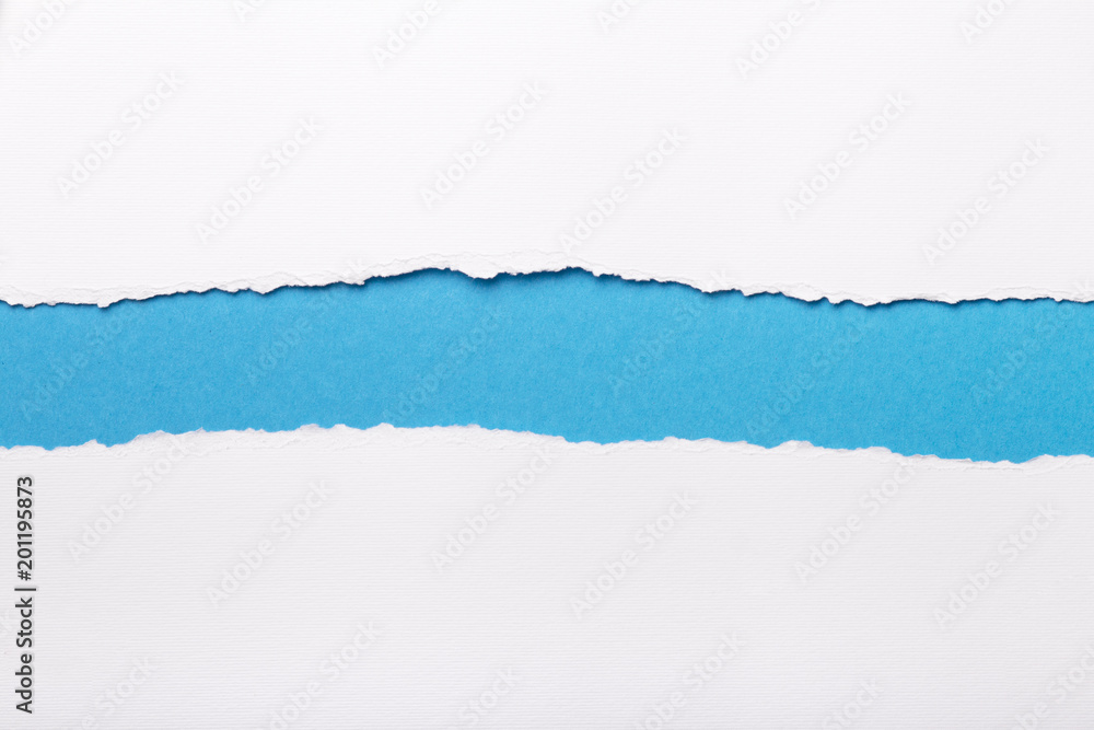 Fototapeta premium Ripped white paper with colored background with space for text