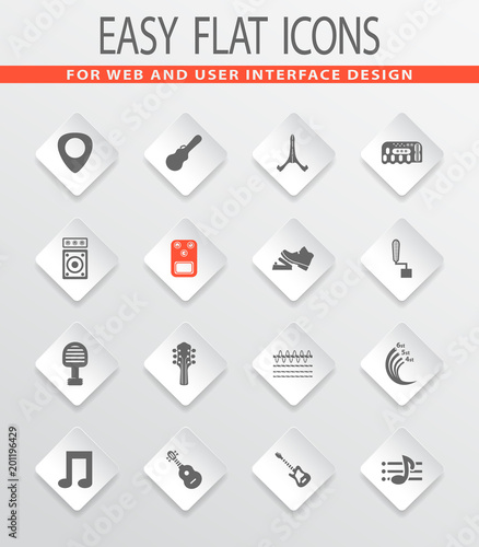 Guitar and accessories icons set