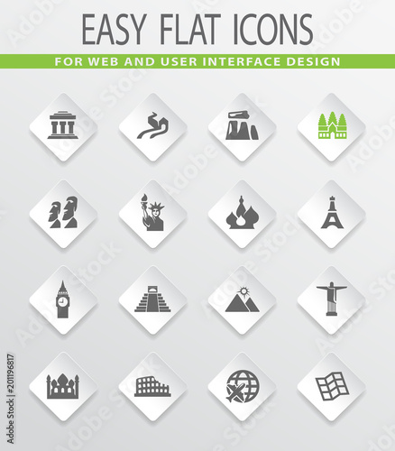Travel and Wonders icons set