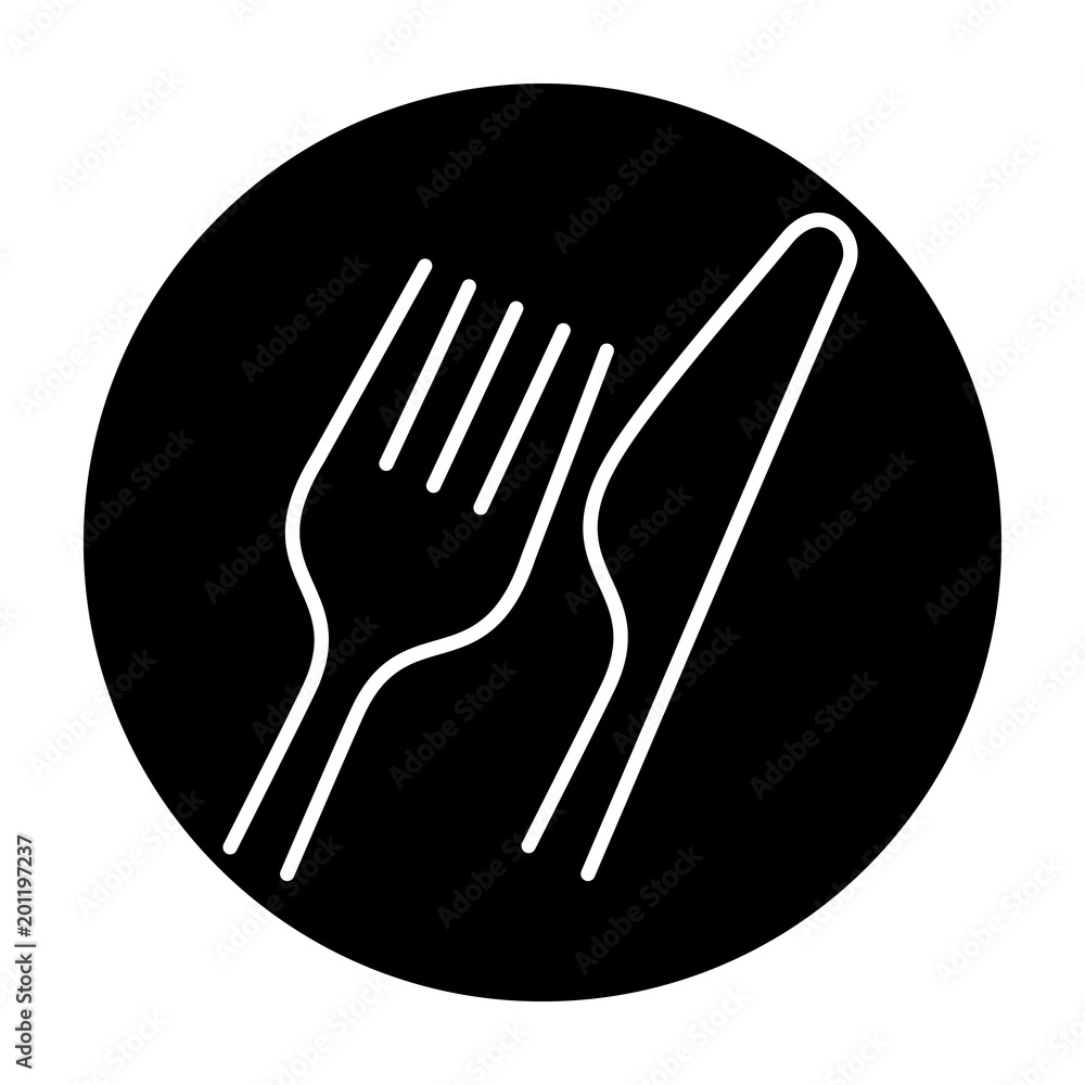 Linear silhouettes of a fork and knife on black background, isolated. Linear silhouettes of a fork and knife on black background, isolated.