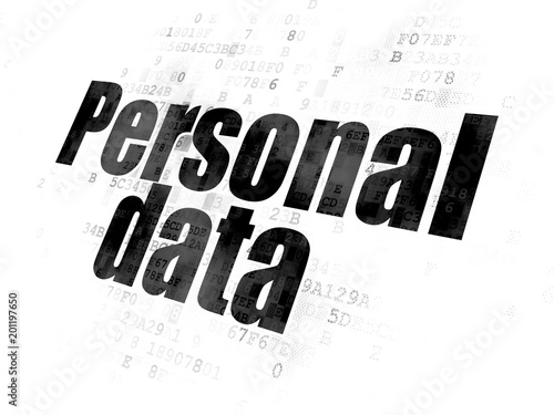 Information concept  Pixelated black text Personal Data on Digital background