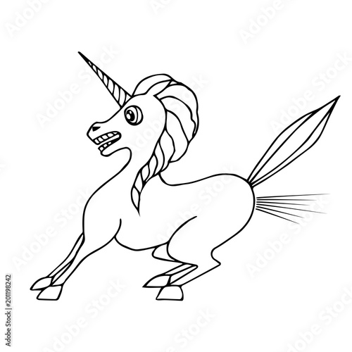 Outline of a frightened unicorn