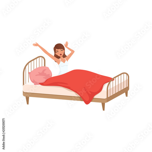 Young woman waking up beginning a good day, people activity, daily routine vector Illustration on a white background