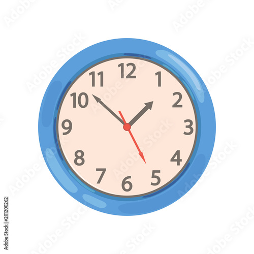 Blue round wall clock vector Illustration on a white background