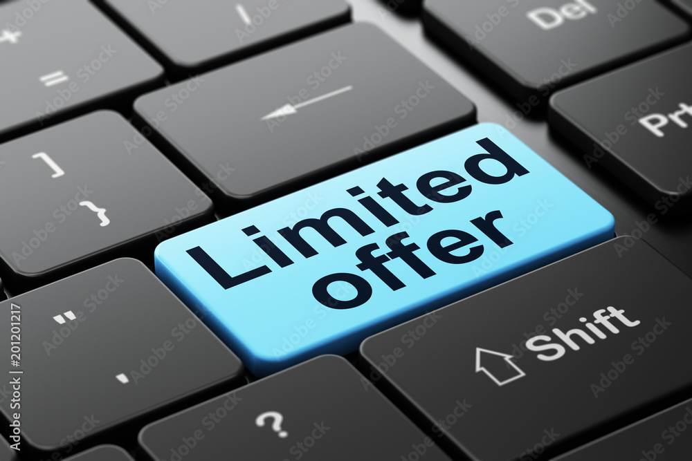 Fototapeta premium Finance concept: computer keyboard with word Limited Offer, selected focus on enter button background, 3D rendering