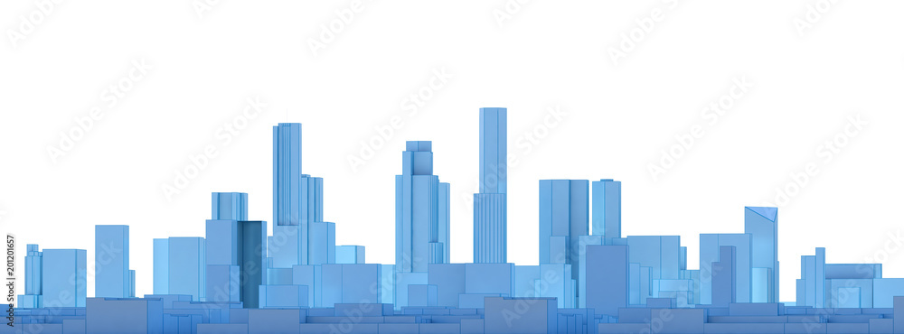 blue low poly city landscape with white background