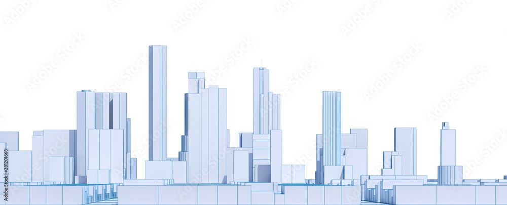 low poly city landscape with white background