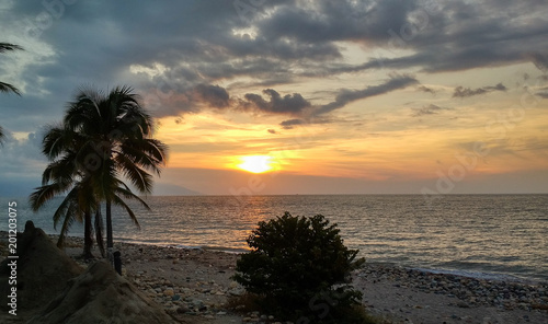 Sonnenuntergang am Strand von Puerto Vallarta  Pazifik  Mexico mit Palme