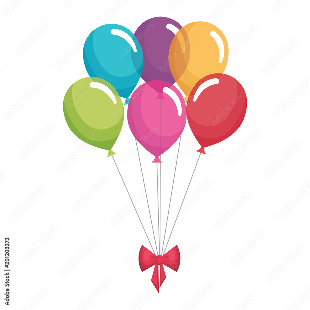 party balloons with bow celebration vector illustration design