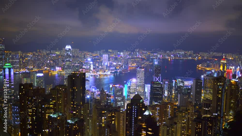 4k, timelapse, panoramic night view Hong Kong from peak Victoria, Hong Kong, China 4k, timelapse, panoramic night view Hong Kong from peak Victoria, Hong Kong, China