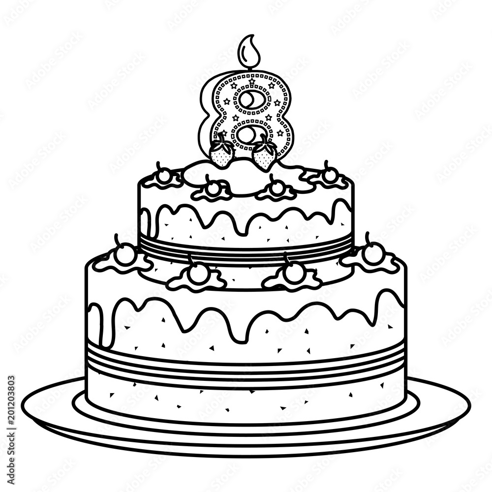 delicious cake with candle number eight celebration vector illustration design delicious cake with candle number eight celebration vector illustration design