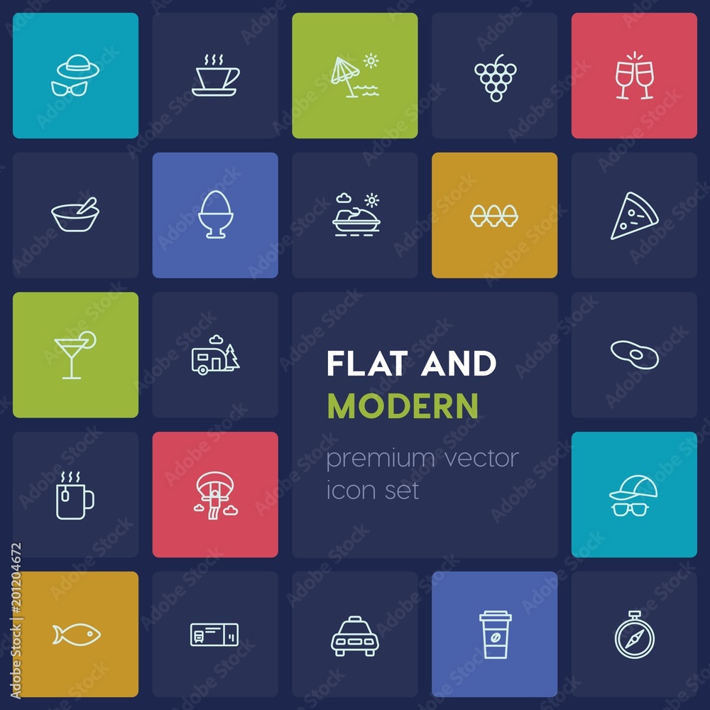 Modern Simple Set of food, drinks, travel Vector outline Icons. ..Contains such Icons as  sky,  railway,  city,  paragliding,  extreme, food and more on dark background. Fully Editable. Pixel Perfect