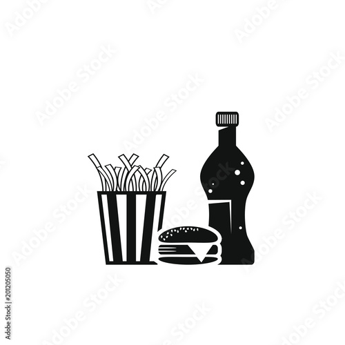 black and white outline vector icon of fast food