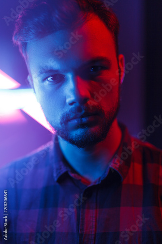 Casual man in blue neon