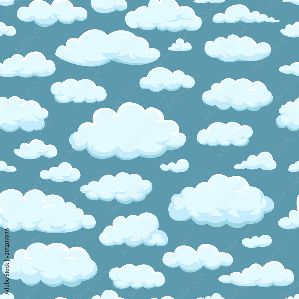 Seamless pattern. Clouds of different shapes in the sky for your web site design, UI, app. Meteorology and atmosphere in space. Seamless pattern. Clouds of different shapes in the sky for your web site design, UI, app. Meteorology and atmosphere in space.