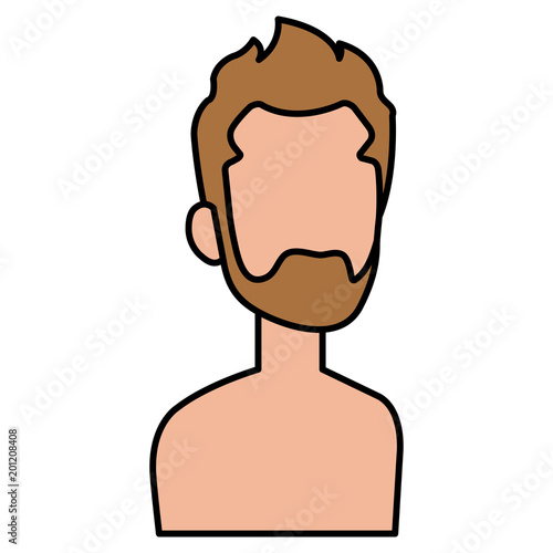young man with beard shirtless avatar character vector illustration design