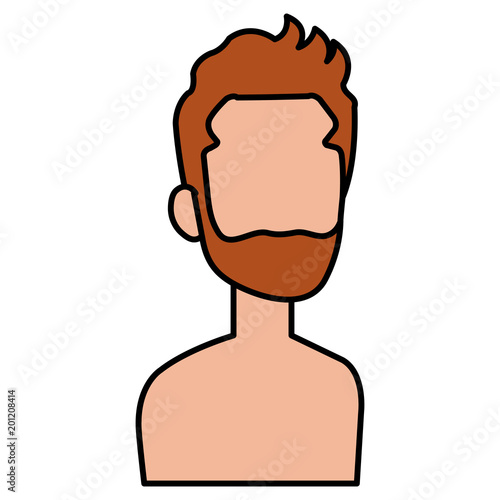 young man with beard shirtless avatar character vector illustration design