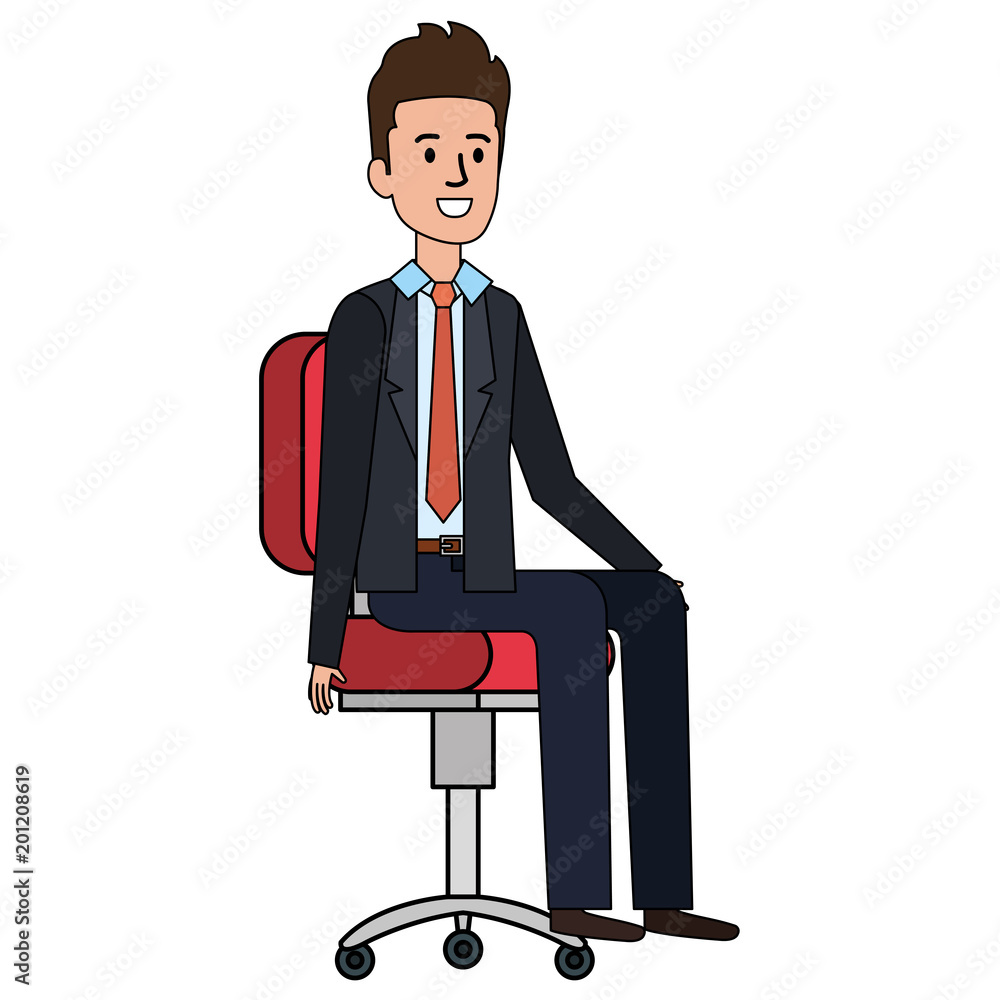 businessman sitting in office chair vector illustration design