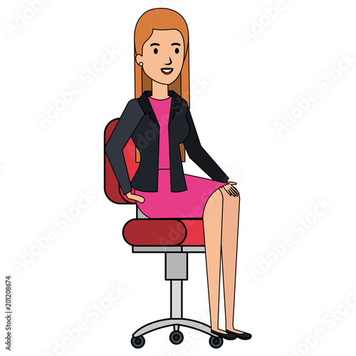 businesswoman sitting in office chair vector illustration design