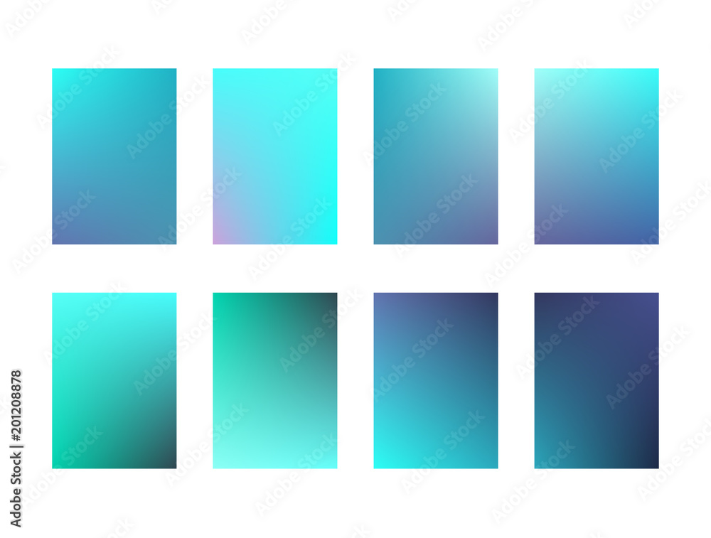 Set of bright and deep ui backgrounds. Trendy turquoise and aquamarine gradients for smartphone screen wallpaper, mobile apps