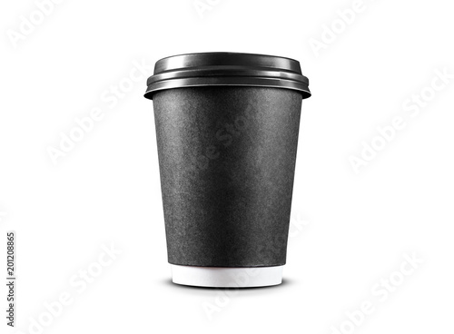 Black paper coffee cup Isolated on white background. Coffee - take out, to go, take away.