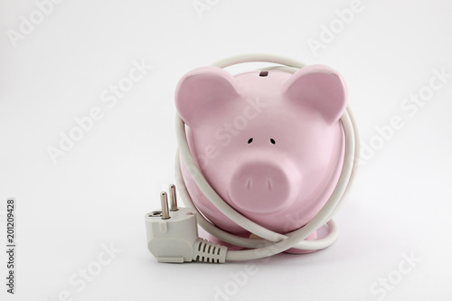 Energy Savings concept. Piggy bank with power plug.