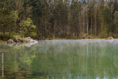 Bäume spiegeln sich auf einem See in den Bergen © kentauros