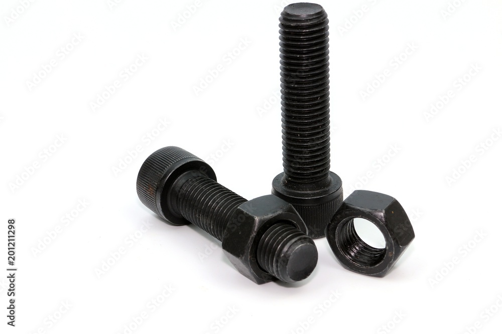 Black steel bolts and nuts mechanical part Black steel bolts and nuts mechanical part