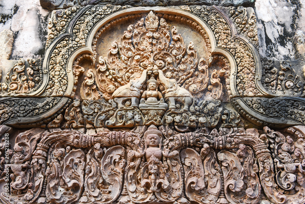 Banteay Srei temple close-up carving, Cambodia