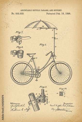 Obraz na plátně 1896 Patent Velocipede Bicycle history  invention