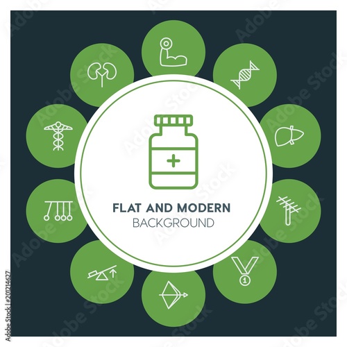 health, science, sports Infographic Circle outline Icons Set. Contains such Icons as  business,  website,  elements,  background,  pattern,  illustration, bow and more. ..Fully Editable. Pixel Perfect