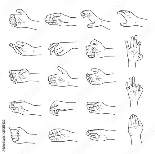 Hand gestures contour sketch ector set