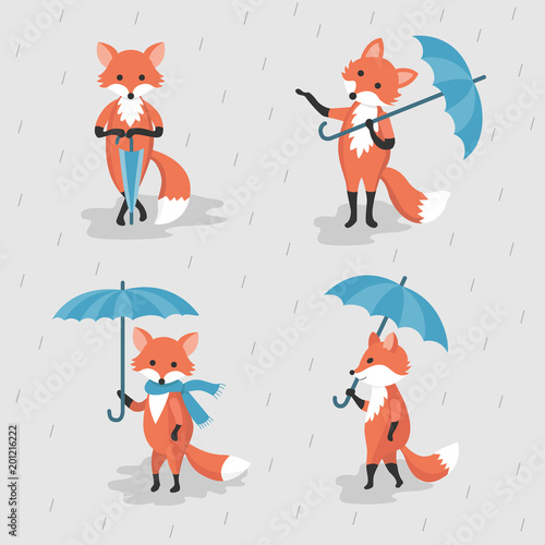 A set of fox and an umbrella.