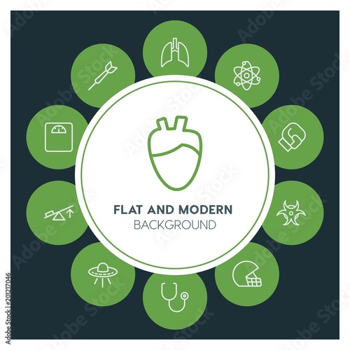 health, science, sports Infographic Circle outline Icons Set. Contains such Icons as  business,  website,  elements,  background,  pattern,  illustration, ufo and more. ..Fully Editable. Pixel Perfect