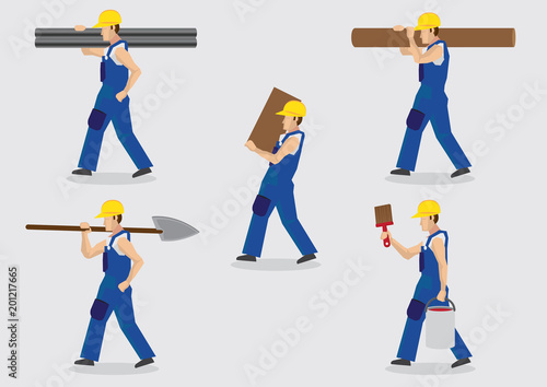 Construction Worker Carrying Materials Vector Illustration