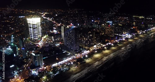 Wallpaper Mural AERIAL 4K: Sand beach line at night in Nha Trang city - Central Vietnam Torontodigital.ca