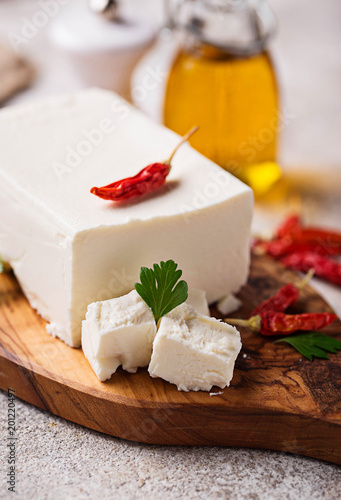 Fresh feta cheese with spices 