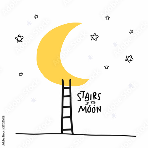 Stairs to the moon cartoon vector illustration doodle style