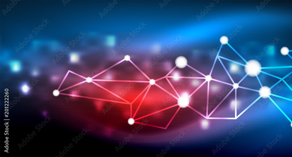 Fototapeta premium Shiny stars, neon glowing digital connected light dots