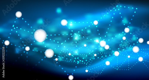 Shiny stars, neon glowing digital connected light dots