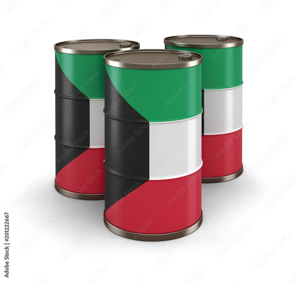 Oil barrel with flag of Kuwait. Image with clipping path Oil barrel with flag of Kuwait. Image with clipping path