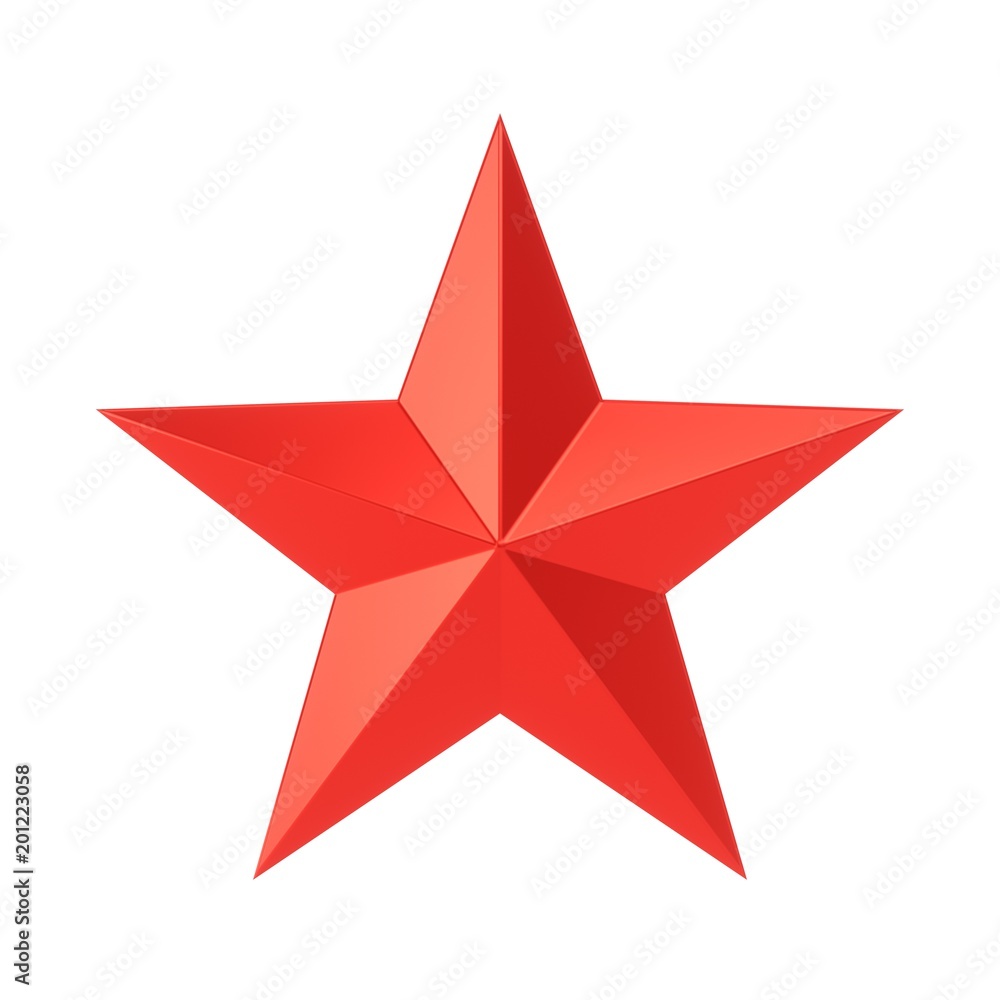 3D Rendering Red Star isolated on white