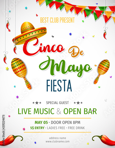 Cinco De Mayo invitation design for celebration of the Mexican holiday.