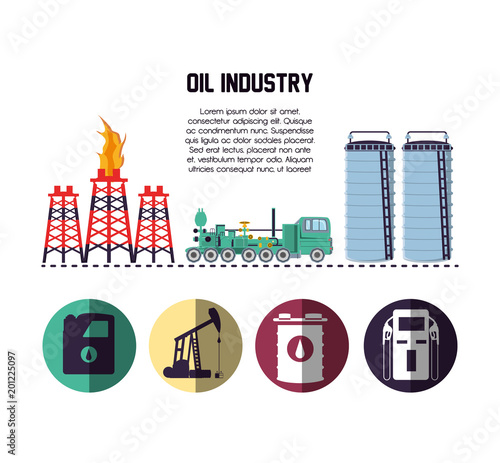 oil industry with transport vehicles vector illustration design