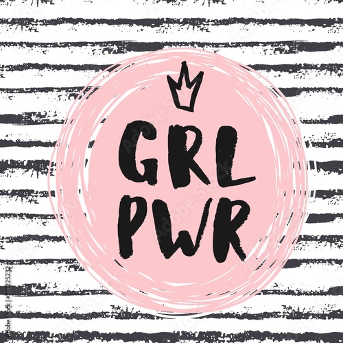 Girl power hand lettering sign. Hand drawn feminist slogan.