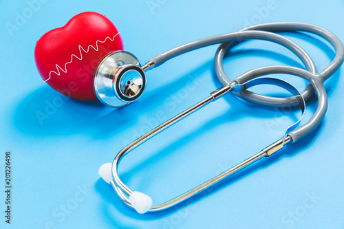 red rubber heart and stethoscope
