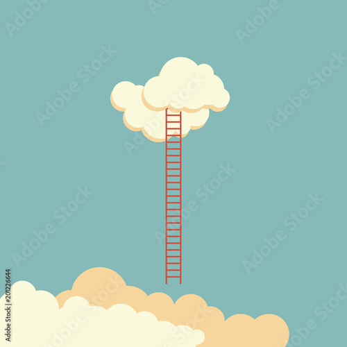 Success ladder leading to cloud and many short ones. Business, goal, competition, unique, progress, challenge, hope and leadership concept.