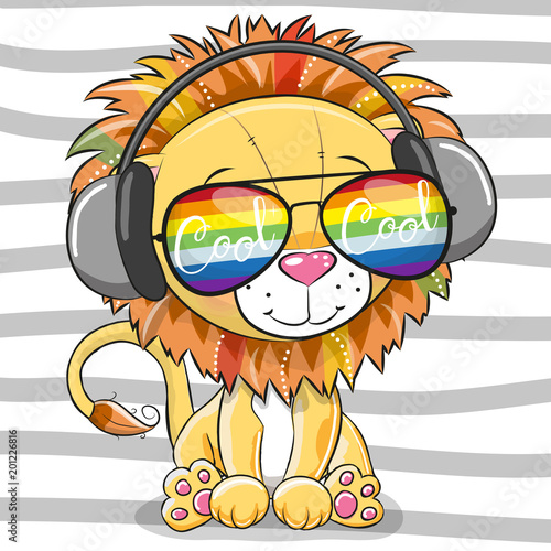 Fototapeta Naklejka Na Ścianę i Meble -  Cute Lion with sun glasses