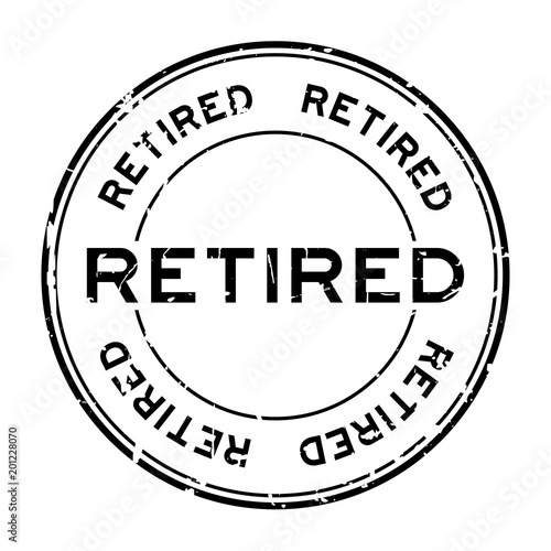 Grunge black retired round rubber seal stamp on white background