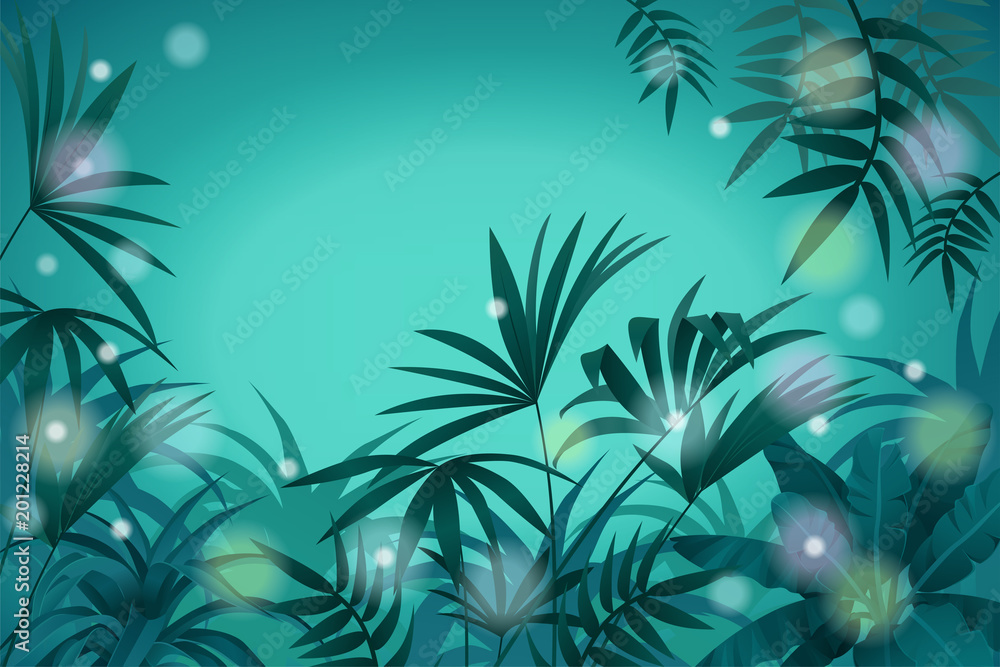 Night jungle background with space for text. Night jungle background with space for text.